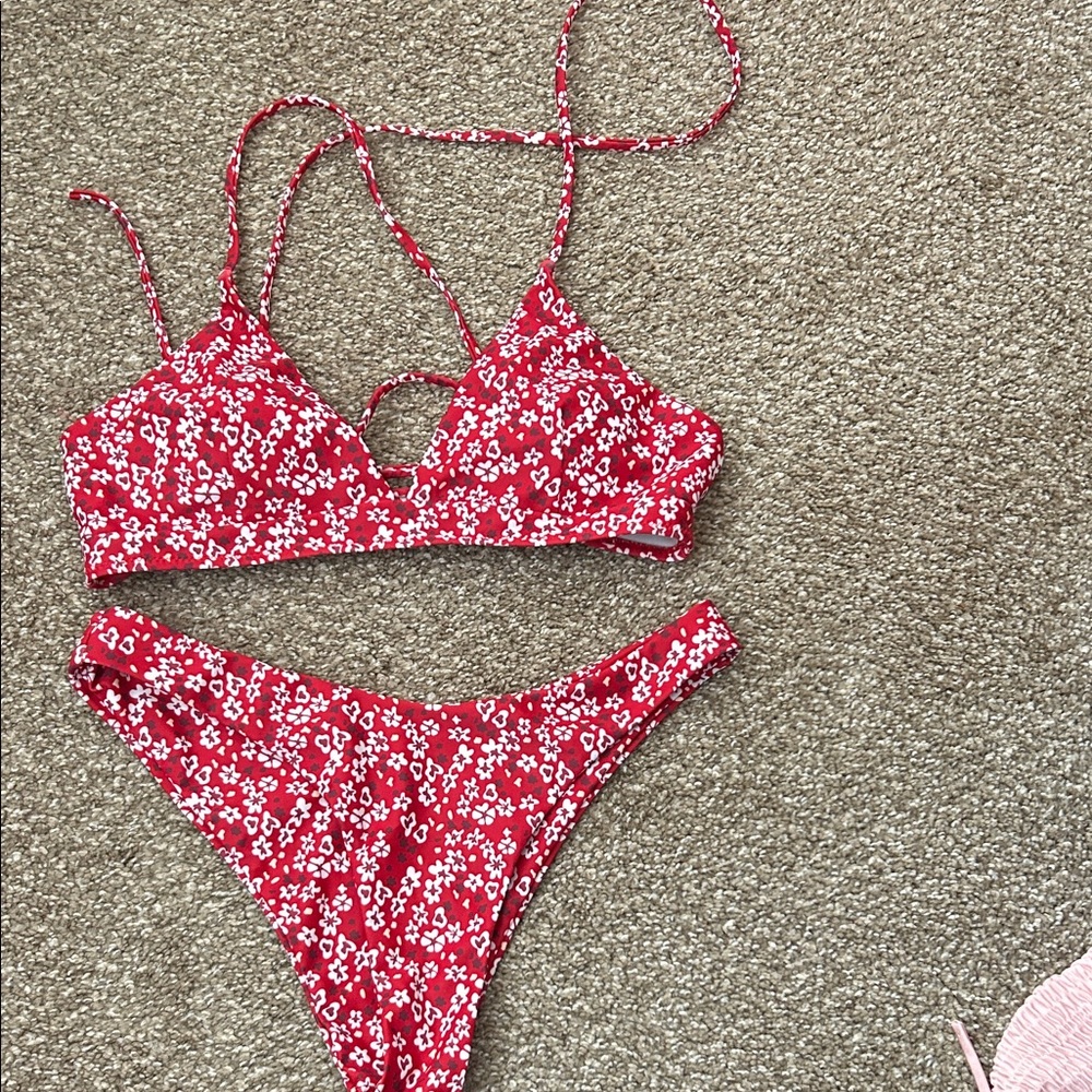 Floral Red Bikini Set